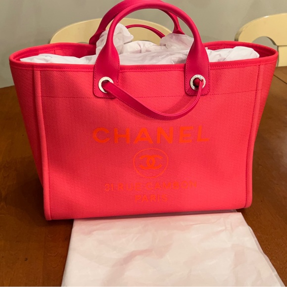 Chanel mixed fibers Large Deauville tote Pink / Orange - Picture 5 of 16